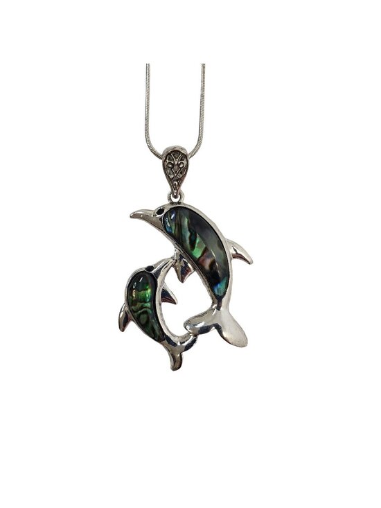 Unk Jewelry - Unbranded Abalone Silver Tone Dolphin Necklace